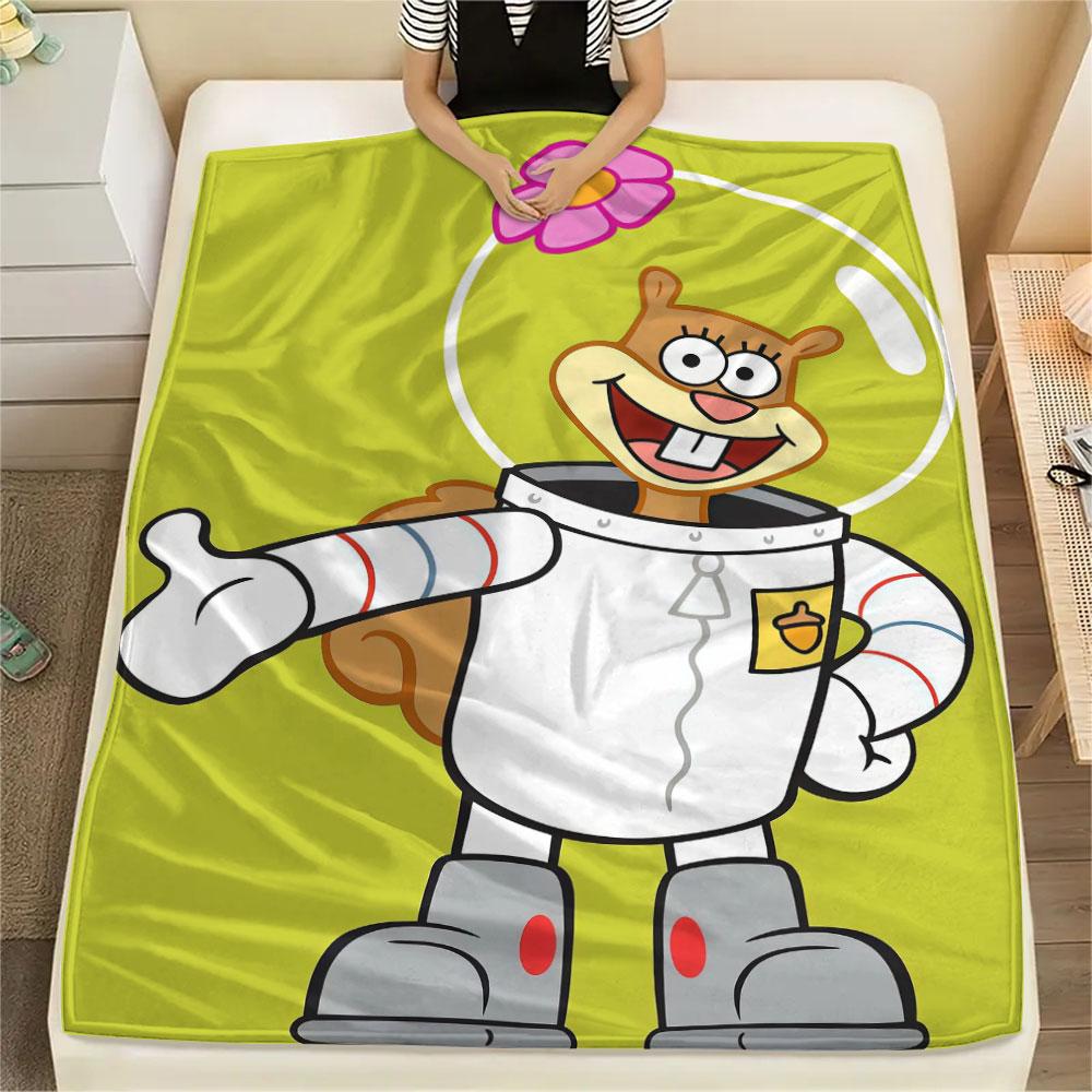 SpongeBob Cartoon Printed Flannel Blanket, soft throw for bedroom sofa, washable, Christmas present, great gift.
