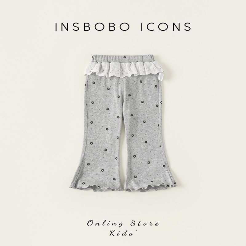 Insbobo Girls  Pants 2026 Spring New Children s Clothing Baby Flared Pants Children s Casual Pants Stylish Long Pants Flower Gray 110