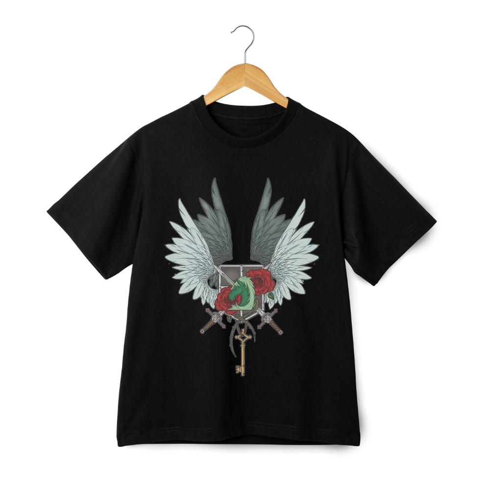 Wings and Roses Swords Graphic T-Shirt - Attack On Titan Anime Streetwear Tee