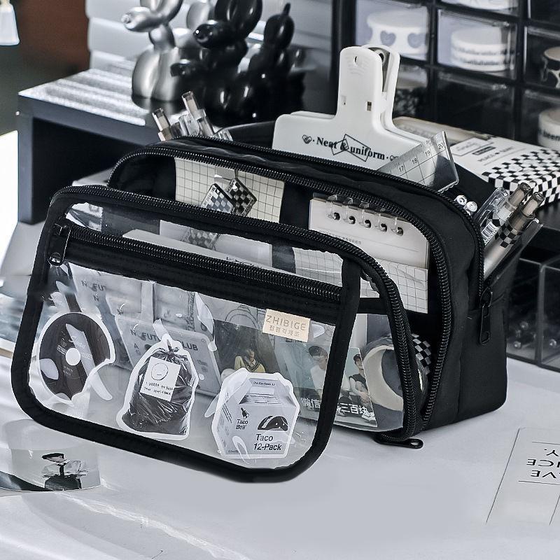 Large Capacity Pencil Bag Simple Stationery Storage Bag Children Pen Case Transparent Pencil Case Students School Supplies