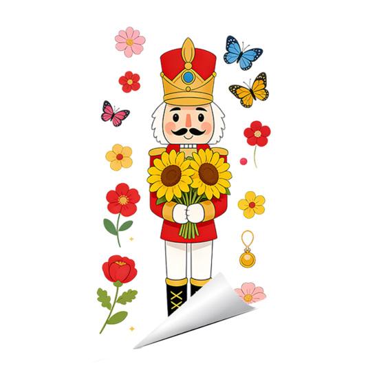

Large Nutcracker Spring Window Clings Nutcracker Soldier Flowers Window Sticker Reusable Non-Adhesive Glass Door Decal for Home Office Shop B