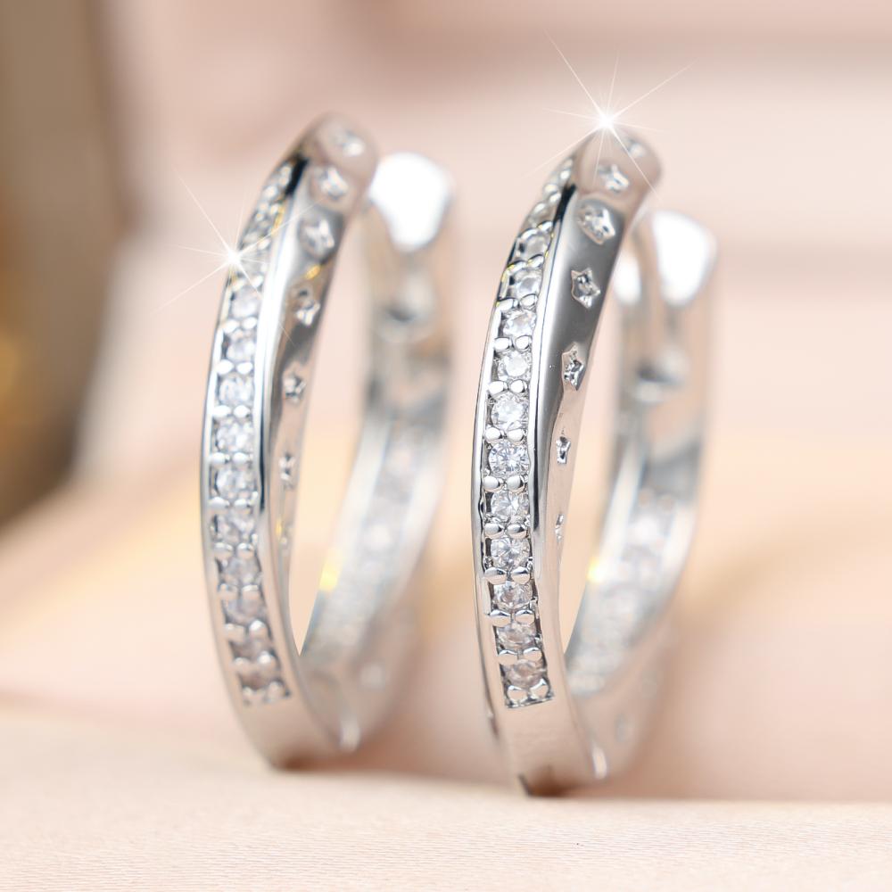 Elegant Two Colors Available Star Pattern Zircon Hoop Earrings for Women Daily Wear and Party
