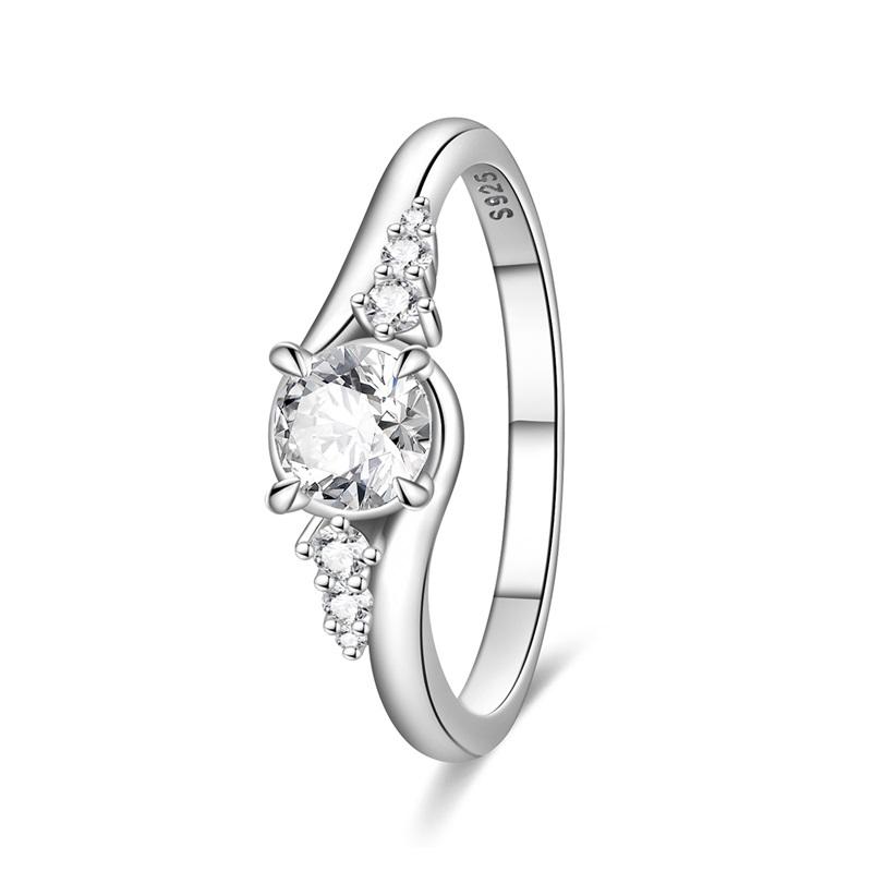 

925 Silver Simple Rings Shiny Diamond Star Heart Blue Stone Gem Couple Plain Band Jewelry Gift for Wedding Engagement 7