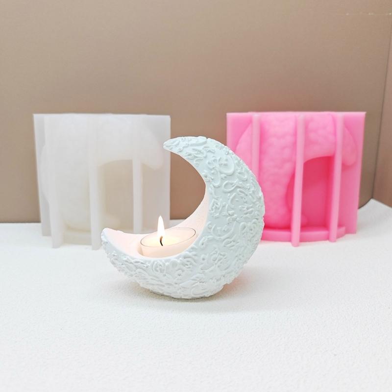 Moon Silicone Candle Holder Molds for Epoxy Resin Tealight Holder Silicone Tealight Stand Molds for Home Decoration