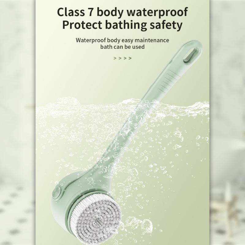 Electric Soft Body Bath Brush Shower Scrubber Double Handle Back Rubbing Machine Long Handle Cleaning Brush Bathroom
