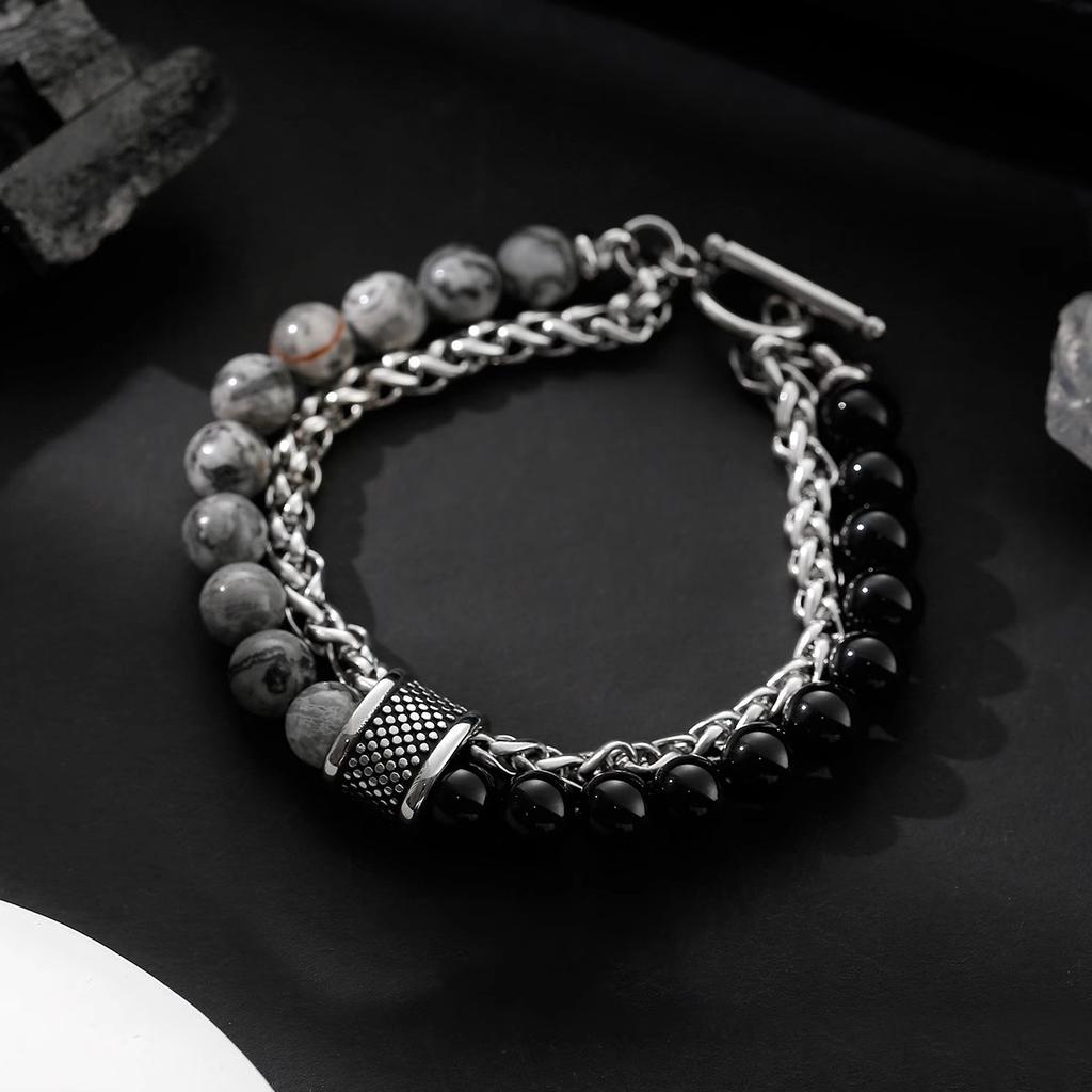 Obsidian Necklace Men's Tide Niche Design Sense Retro Beaded Men's Transfer Beads Clavicle Chain Hip Hop Boys Accessories
