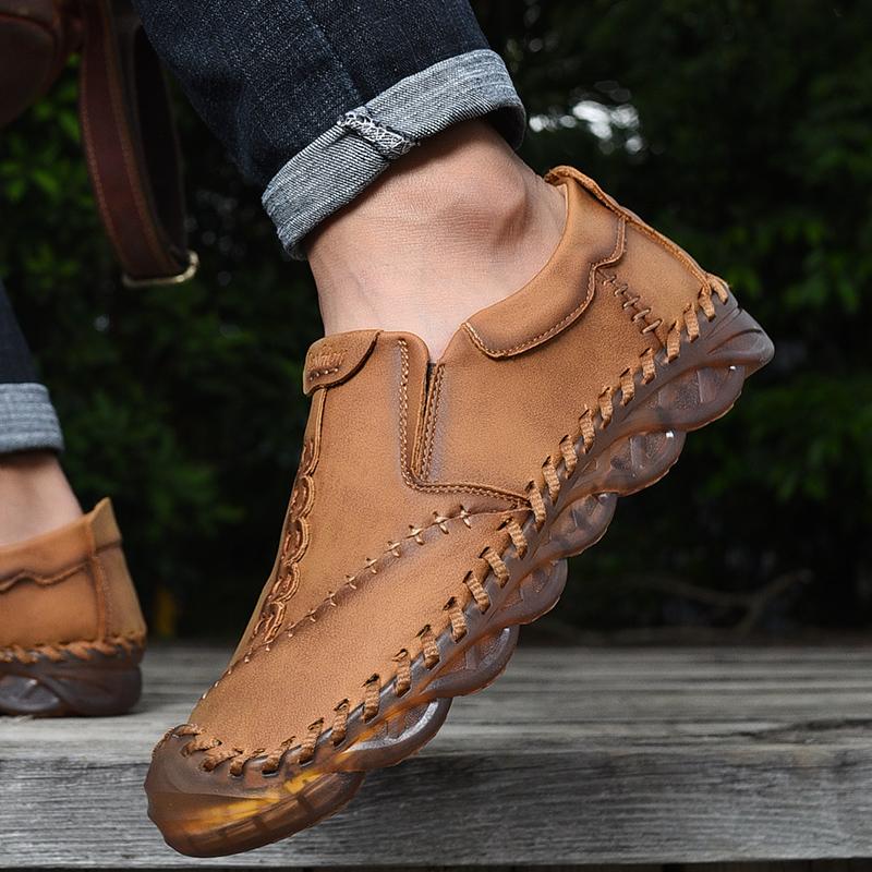 Fashion Brand New Men Classic Leather Casual Shoes High Quality Outdoor Rubber Hiking Large Size 46 Non-slip Comfortable Lightweight