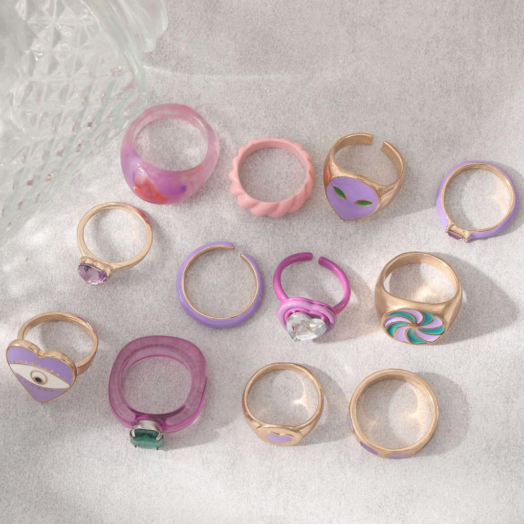 Ring, Personalized Candy Color, Colorful Oil Drip Diamond 12-Piece Set, Ring Jewelry.