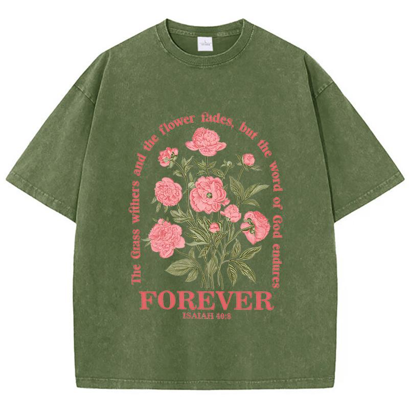 

Pink Beautiful Flowers Printed Washed TShirts Womens Cotton Tops Comfortable Distressed ONeck T Shirts Summer Womans Clothes S