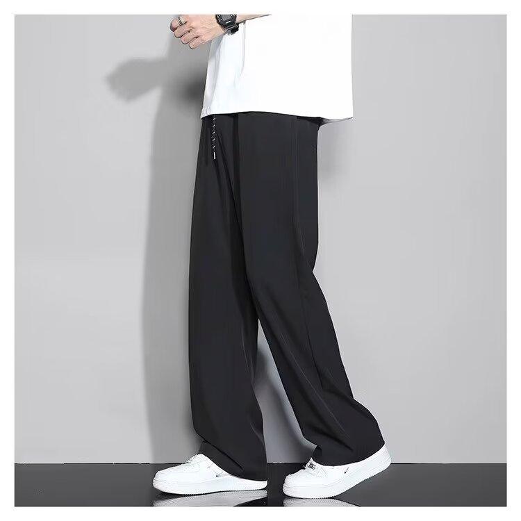 

Повседневные брюки с драпировкой для мальчиков. Прямые брюки. Летние модные универсальные брюки свободного кроя с широкими штанинами. M чёрный