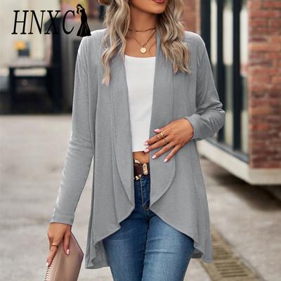 Cardigan a maniche lunghe autunno inverno con stampa tinta unita alla moda da donna