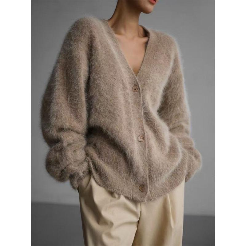 Autumn and Winter New Hot-selling Imitation Mink Cardigan Women's Lazy Style Solid Color Loose Long-sleeved Knitted Jacket