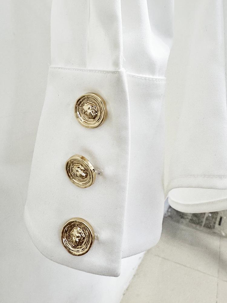 2025 European & American Fashion Slim Fit Ruffle White Long-Sleeve Shirt