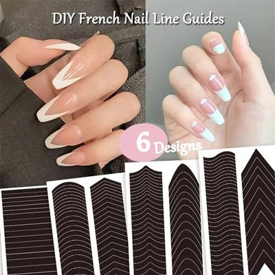 French Manicure Strip Nail Forms Fringe Tip Guides Sticker DIY Wavy Line Nail Art Tips Guides Stickers Stencil Strips Nail Tools
