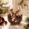 Elegant Wine Glass Set Creative Transparent Santa Claus Pattern Mug, 3D Embossed Christmas Aesthetic Tea Cups, Drinking with Tree Wreath Socks Design,