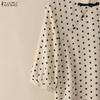 ZANZEA Women Casual Stand Collar Loose Half Sleeve Polka Dot Print Blouse