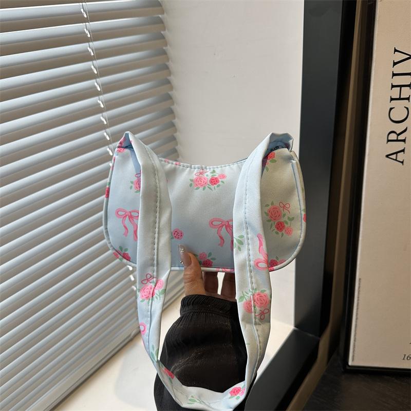 Sweet Lady's New Bow Broken Flower Canvas Bag Shoulder Bag High Value Diagonal Span Cute Bag