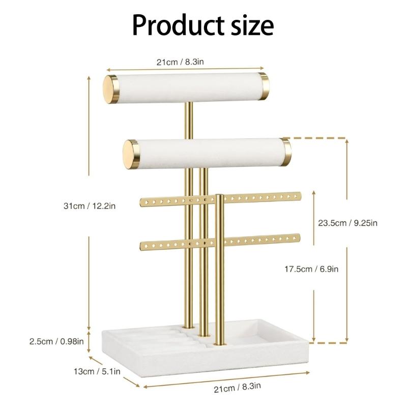 Detachable T Bar Jewelry Organizers Stand For Necklaces Earrings Rings Detachable Wooden Base Multi Level Display