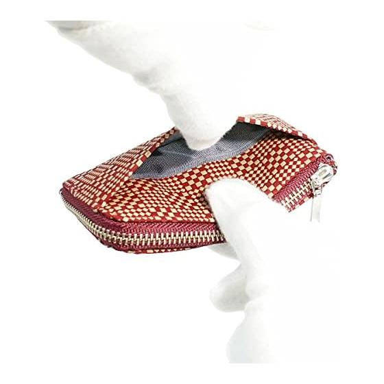 Inden-ya Inden Coin Case F-Coin Case 05 Deer Leather Red Base x White Lacquer Patterned Small Checkered Pattern 1005-13-167 Special Order Color 6.5cm