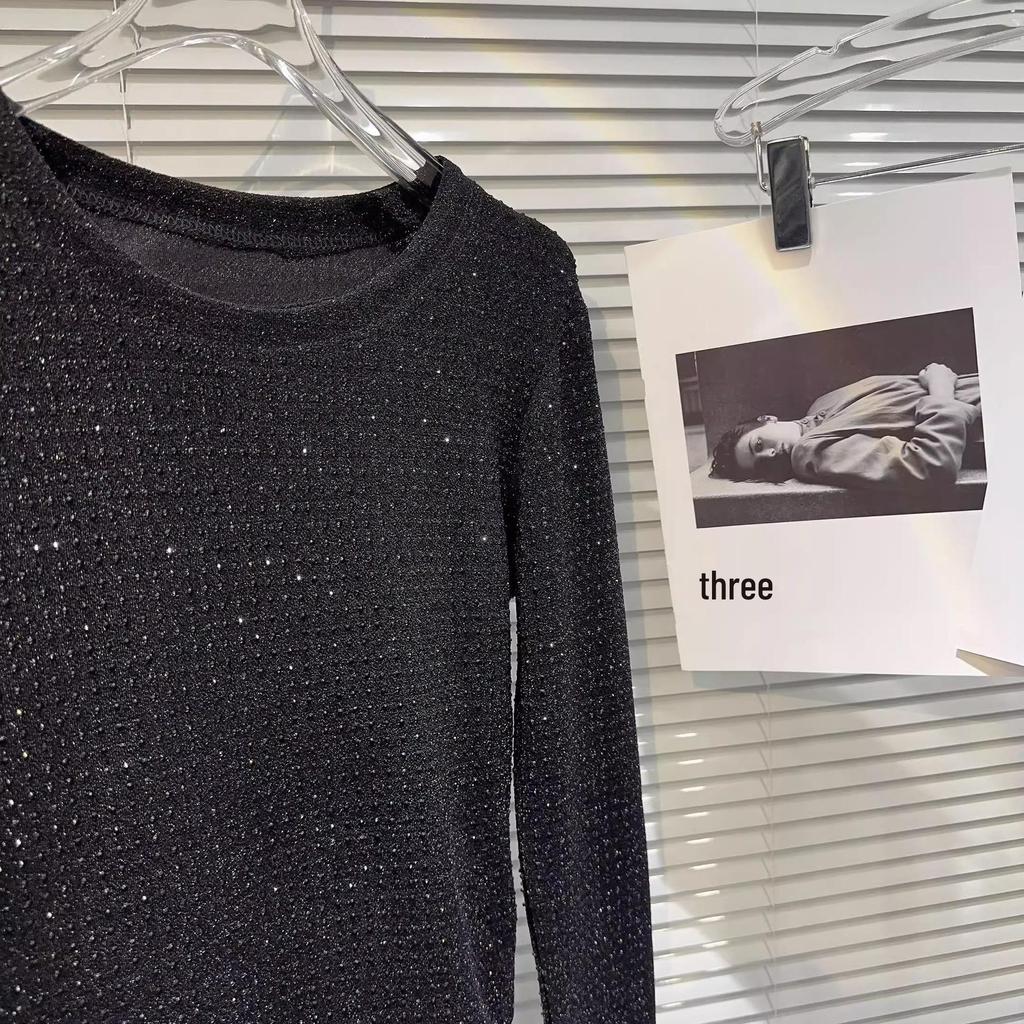 Übergröße Strass T-Shirt mit geschwungenem Saum für den Herbst
