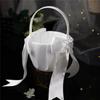 Silk White Flower Basket Handheld for Brides Girls Kids Wedding Ceremony Party Decorations Handheld Floral Basket