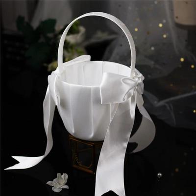 Silk White Flower Basket Handheld for Brides Girls Kids Wedding Ceremony Party Decorations Handheld Floral Basket