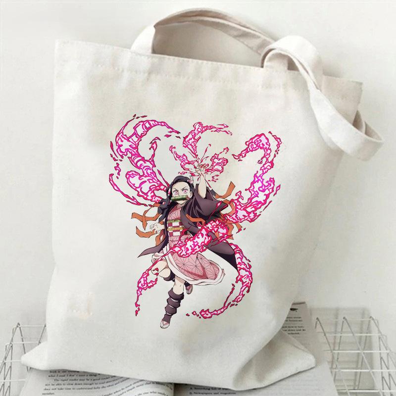 Japan cartoon comicsNezuko Kamado Demon Slayer Printed Shopping Canvas Bag Stylish Shoulder Bag Large Capacity Handbag for Women 7559