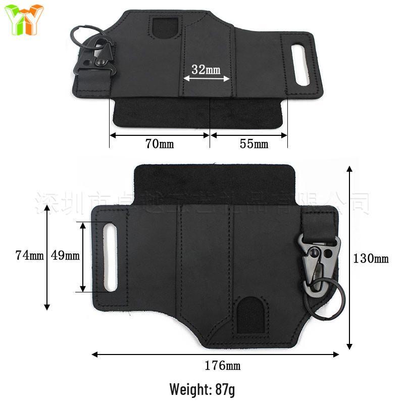 Multifunctional Outdoor Waist Bag with Flashlight & Knife Sheaths, Tool Clip, Leather Wilderness Storage Case.