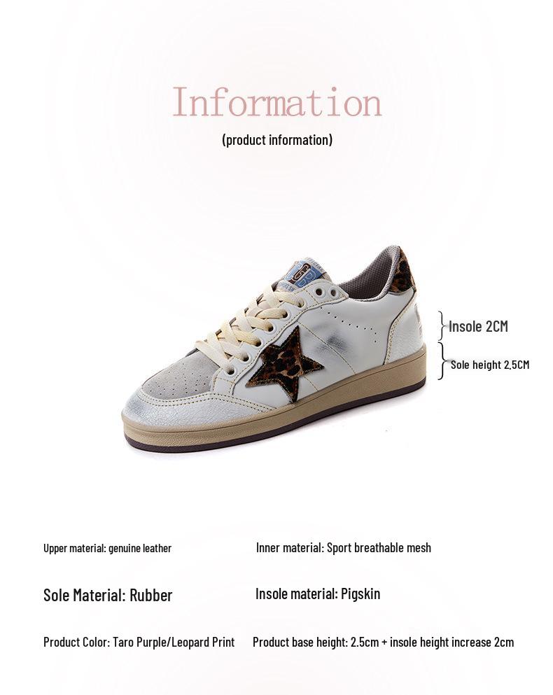 Women's Retro Patchwork Distressed Star Sneakers - Spring 2025, Casual Lace-Up Flat White Shoes