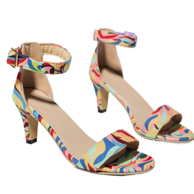 Fashion Ladies Shoes 2025 Brand Cover Heel Women's Sandals Fashion Color Matching Office and Career Summer Plus Size Heeled Sandals