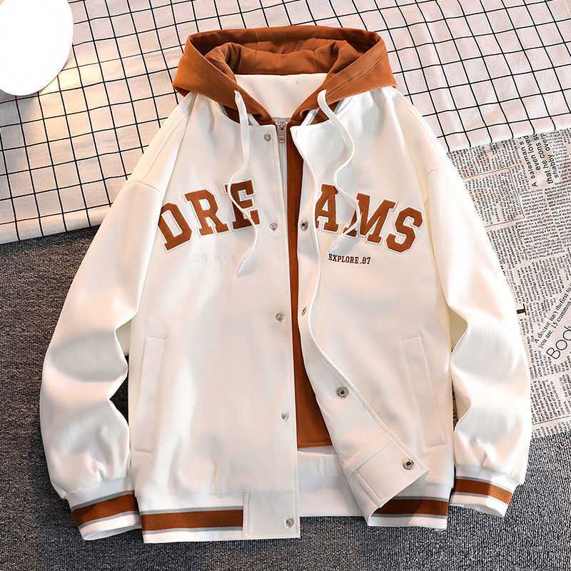 

Fake Two Jackets Мужское пальто весна и осень Модный бренд мужской ветрозащитный топ с капюшоном 3XL