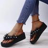 Fashion Women's Flip Flops Fashion Pearl Decor Thick Bottom Slippers Women Colorful Sequins Clip Toe Wedge Sandals Light Non Slip Slides