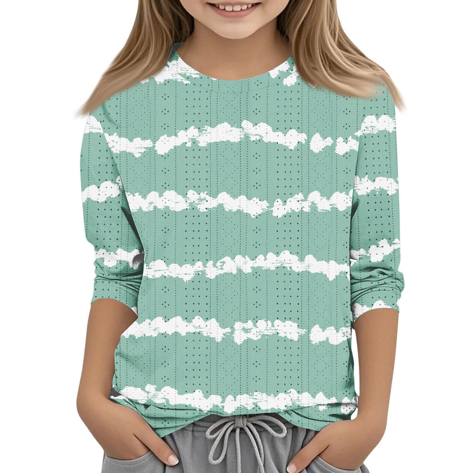 

Топы с принтом для девочек 5-16 лет с круглым вырезом и рукавами 3/4 Футболки Модные топы Наряды Футболки 160