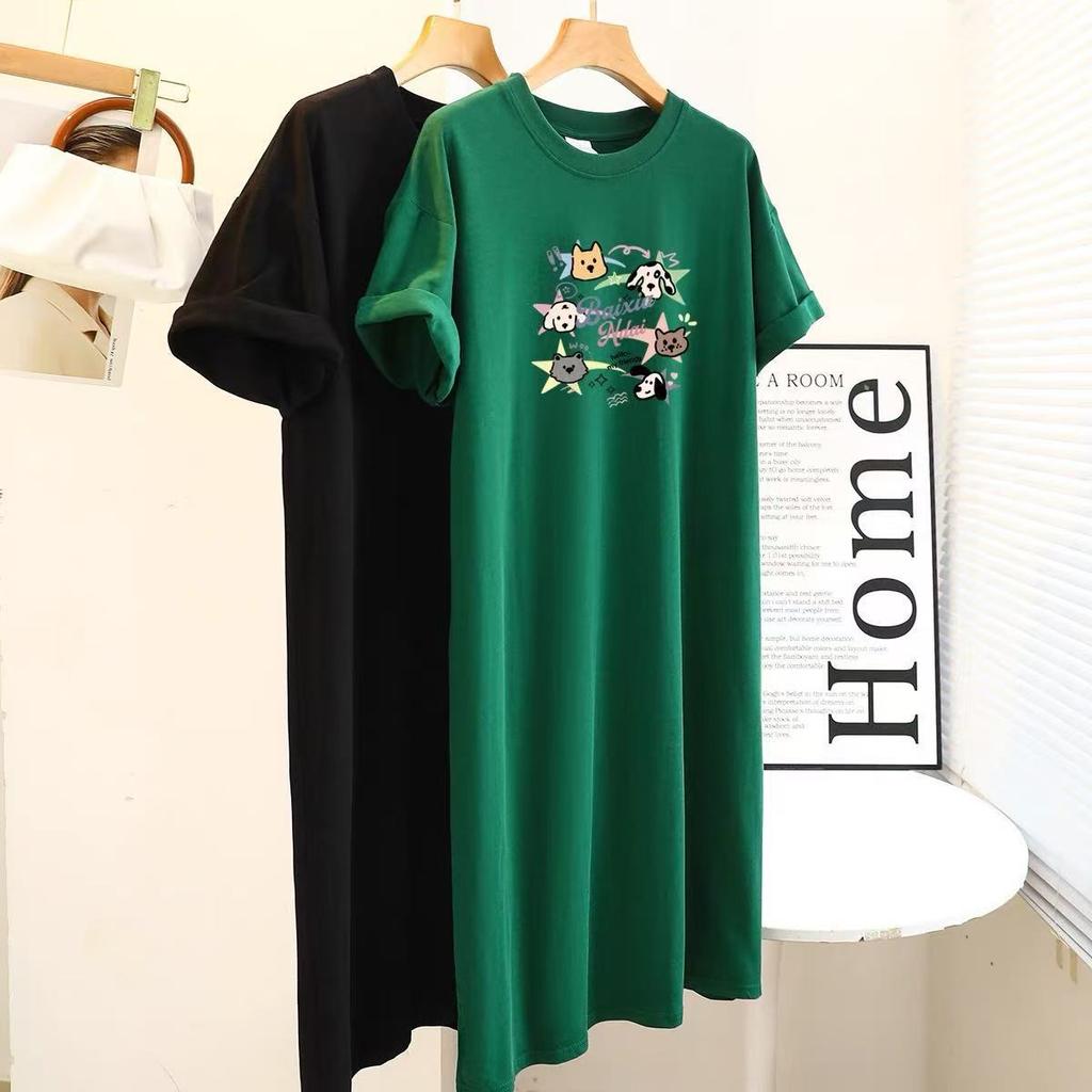 New Short-sleeved Long Dress, Loose and Casual Over-the-knee T-shirt Dress, Simple Mid-length Dress for Women To Look Slimmer In Summer