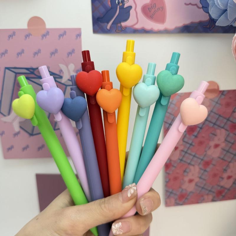 10Pcs Heart Shaped Neutral Pen Black Ink 0.7mm Forfor Wedding Party Office Stationery Colleagues Teacher Birthday Supply