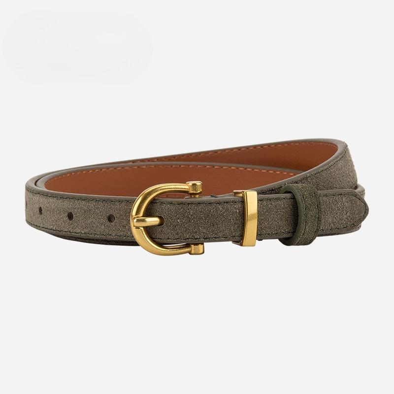Frosted Reverse Velvet Cowhide Belt for Women Casual Style Alloy Pin Buckle Decorative Skirt Jeans Belt Genuine Leather Belt for Women
