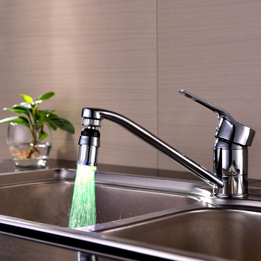 LED Lamp Water Tap Temperature Control 3 Color with Pattern 360 Degree Rotation Discolored Faucet