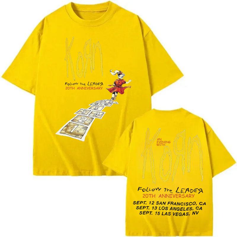 Rock Band Korn Follow The Leader Anniversary Merch T Shirt Harajuku Y2k Oversized T-shirt Men Women Gothic T-shirts
