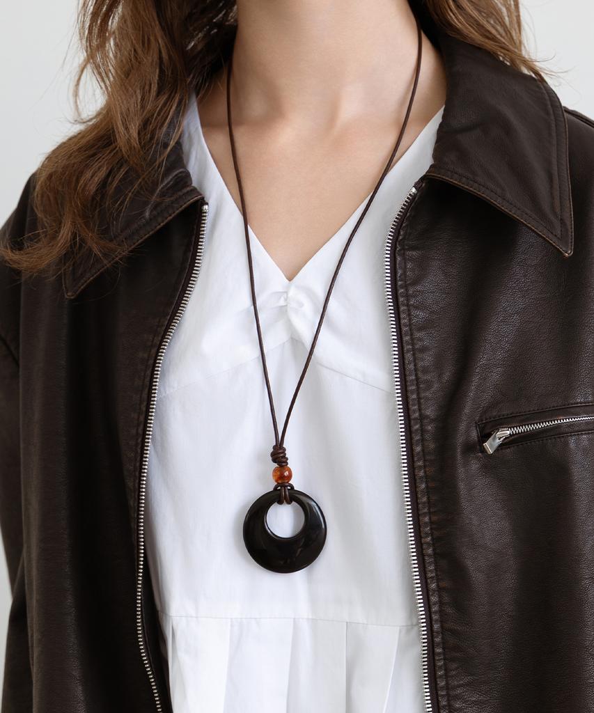 Tatiana Circle Ring Leather String Long Necklace Nz2536