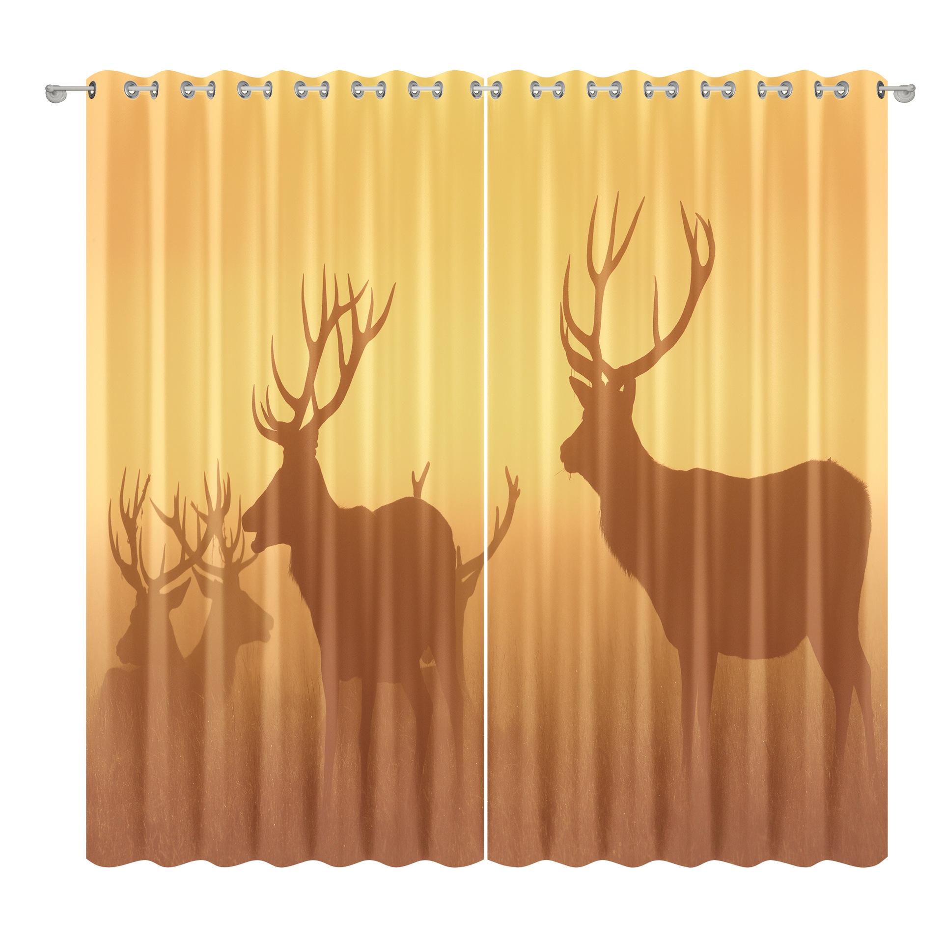 

Deer Curtain Cloth Bedroom Living Room Balcony Blackout Curtain Office Hotel Insulation Curtain 1.32m * 1.6m/2pcs