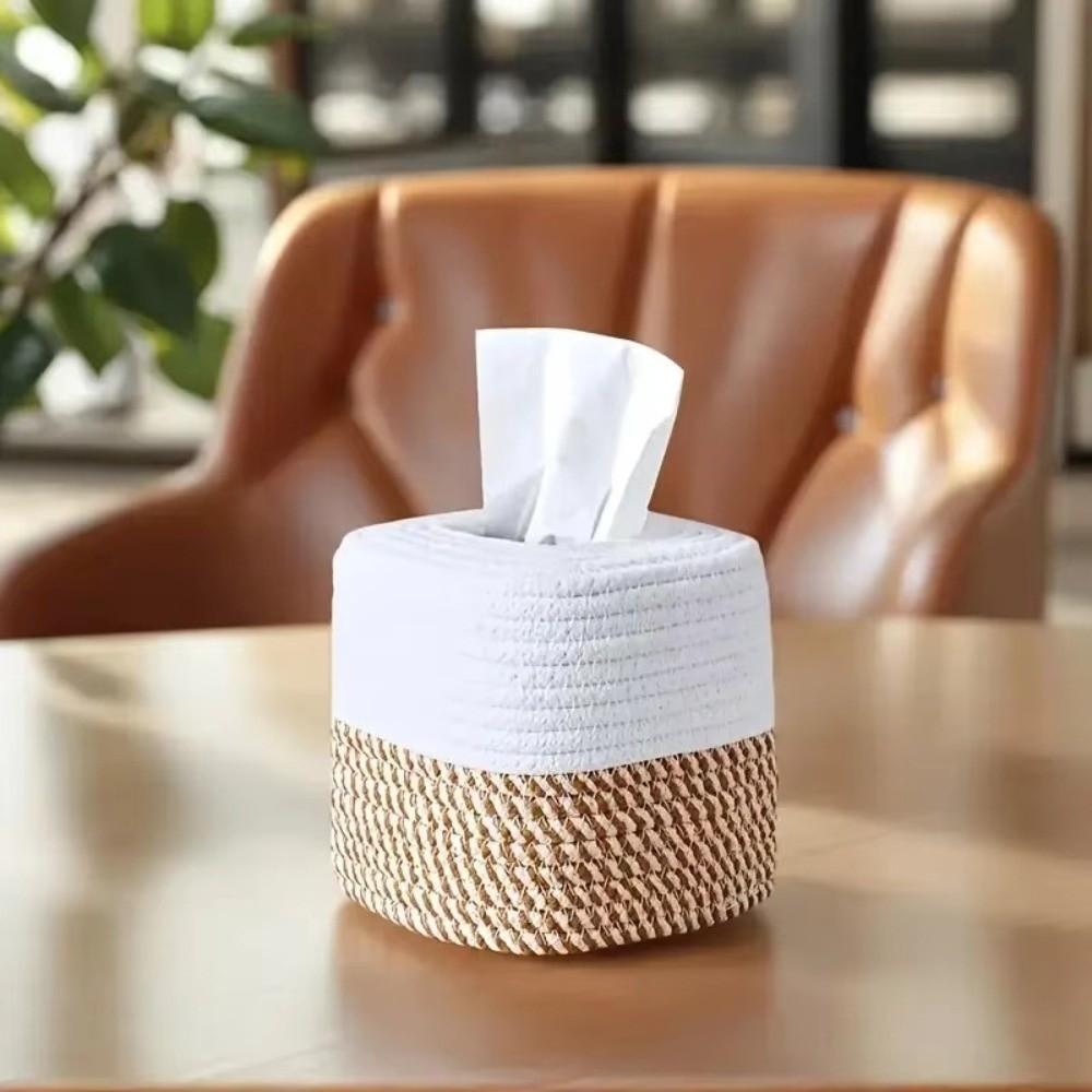 Hand-woven Minimalist Tissue Box Rustic Napkin Storage Box Storage Rack Woven Tissue Box  Vanity