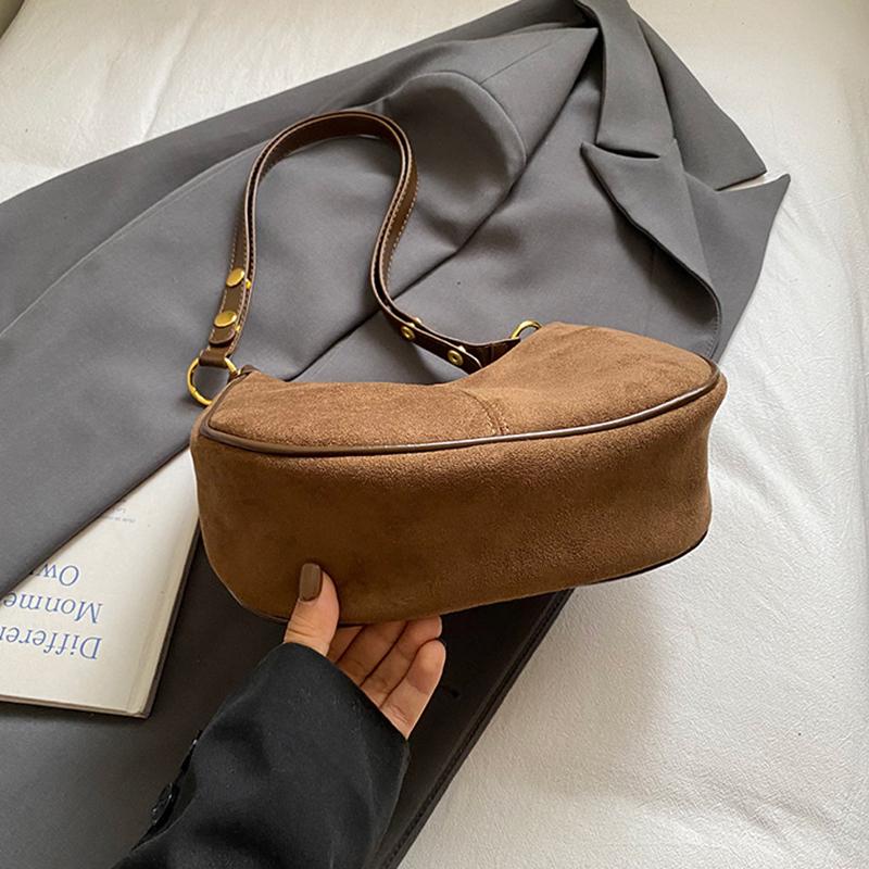 Faux Suede Solid Color Large Capacity Hobos Shoulder Bags for Women High Quality Versatile Undearm Ruched Handle Bags