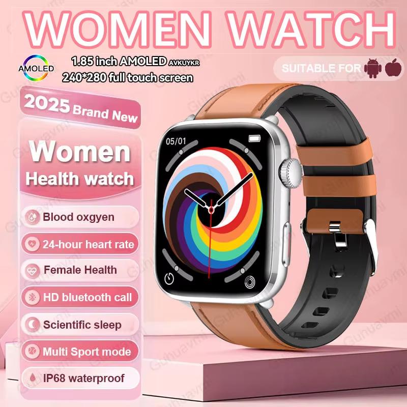 2025 New NFC Bluetooth Call Smat Watch Men 1.85" AMOLED Screen Blood Pressure Heart Rate Female Health Waterproof Smarwatches Ladies