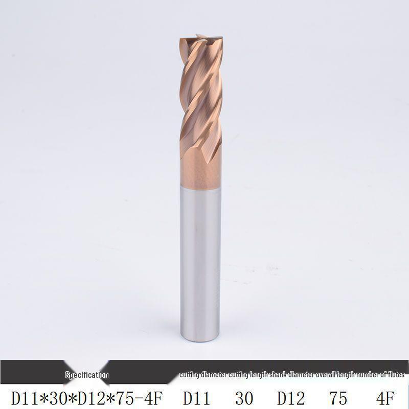 55° Tungsten Steel 4-Flute End Mill, Hard Alloy Coated, CNC Flat Bottom Tool