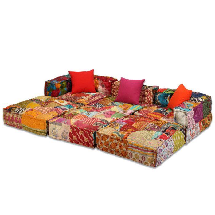 VidaXL Modular 3-seater Pouf Patchwork Fabric