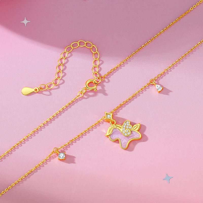 Tichya S925 Sterling Silver Enamel Zodiac Flying Horse Necklace for Women 925 Silver