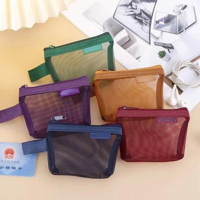 New Retro Transparent Mesh Zipper Coin Bag ID Bank Card Organizer Pouch Portable Key Earphone Data Cable Charger Storage Bag