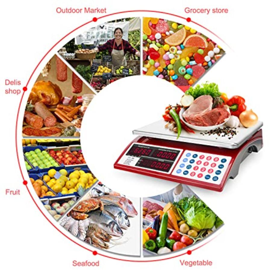 Price Computing Scale Commercial Food Scale 66lb/ 30kg Fruit Meat Produce Dual Bright LED Display Stainless Steel Platform for