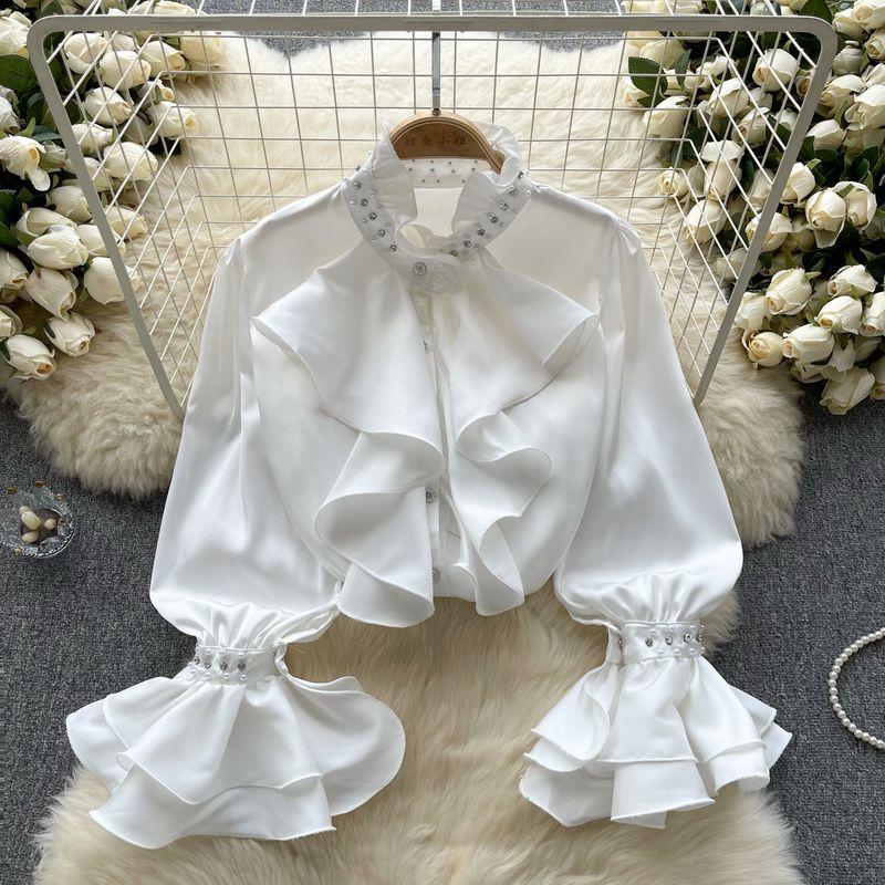 

Younger Retro Women s Clothing Slim Looking Fancy Beaded Shirt White All yards