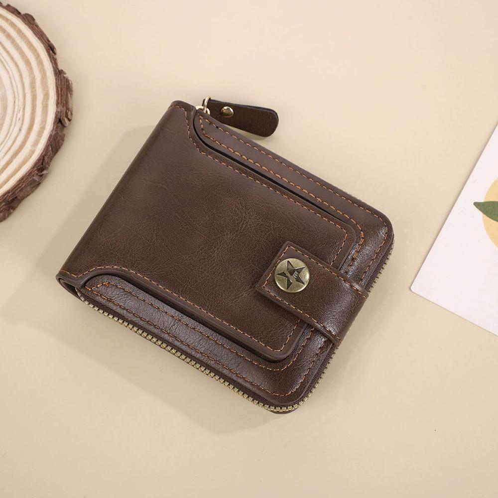 Retro Men's Short Wallet Vintage Man Money Clip Large Capacity Zipper Multifunctional Card Holder Coin Purse High Quality